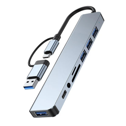 Hub Docking Station 8 em 2 USB + Type-C com Entrada de Áudio 3.5mm e Leitor de Cartão