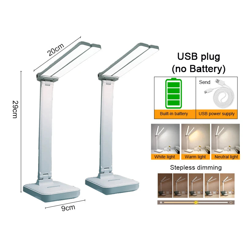Luminária de Mesa LED Articulada – Touch Screen, 3 Tons de Luz e Bateria Recarregável