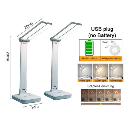 Luminária de Mesa LED Articulada – Touch Screen, 3 Tons de Luz e Bateria Recarregável