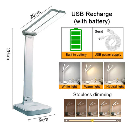 Luminária de Mesa LED Articulada – Touch Screen, 3 Tons de Luz e Bateria Recarregável