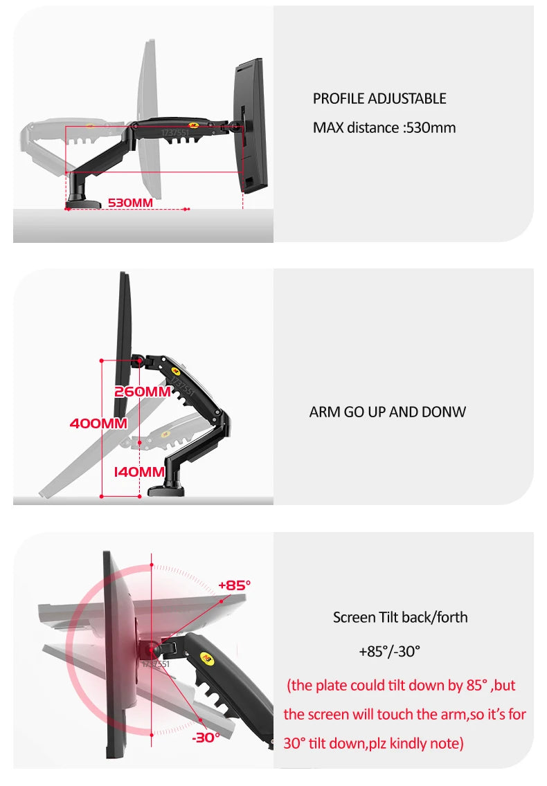 Suporte Articulado para Monitor com Pistão a Gás NB F80 (17" a 30")