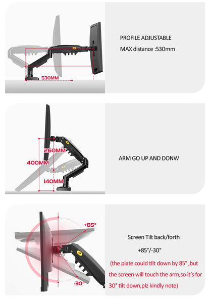 Suporte Articulado para Monitor com Pistão a Gás NB F80 (17" a 30")