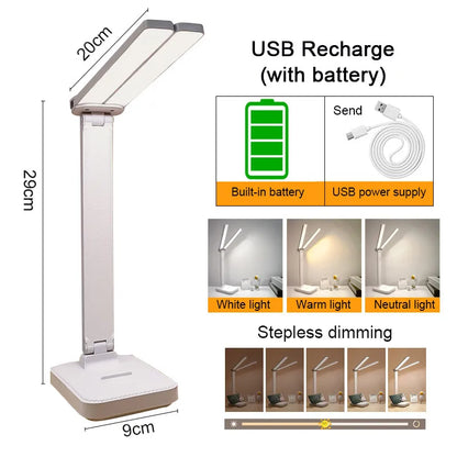 Luminária de Mesa LED Articulada – Touch Screen, 3 Tons de Luz e Bateria Recarregável