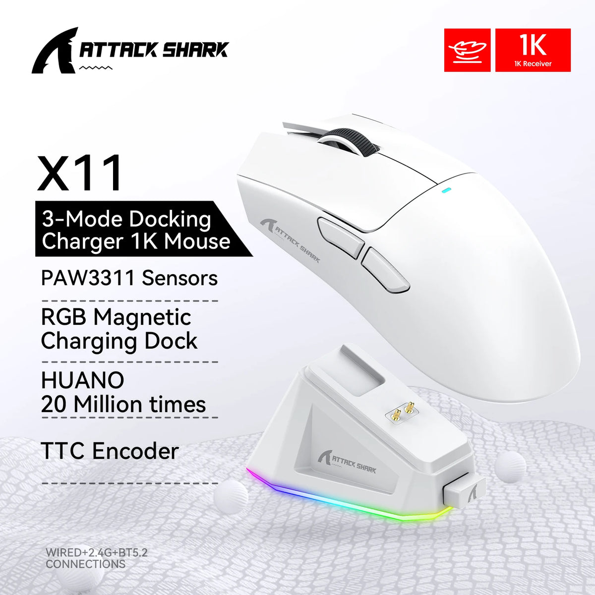 Attack Shark X11 — Mouse Gamer Tri-Mode