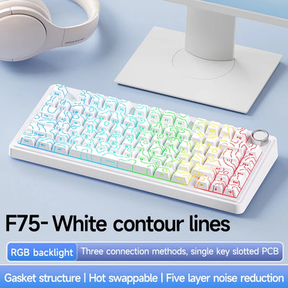 Teclado Mecânico Gamer AULA F75 75% RGB Tri-Mode 2.4G Bluetooth USB