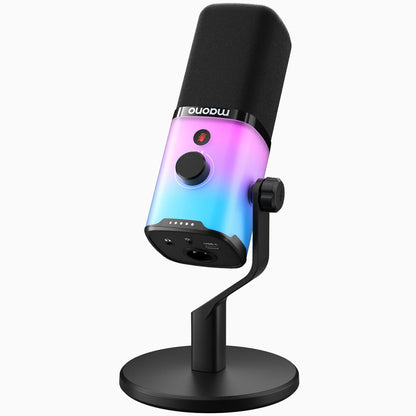 Microfone Dinâmico de Alta Performance MAONO PD100X – Conexão Híbrida USB/XLR, Estúdio de Gravação, Filtro Digital de Ruído e Iluminação RGB Customizável