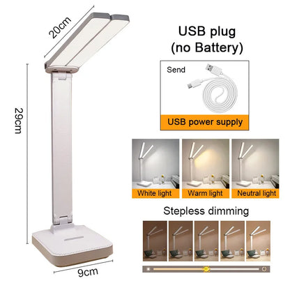 Luminária de Mesa LED Articulada – Touch Screen, 3 Tons de Luz e Bateria Recarregável