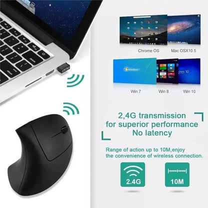 Mouse Vertical Ergonômico Sem Fio 2.4GHz – 6 Botões e DPI Ajustável para Notebook e PC