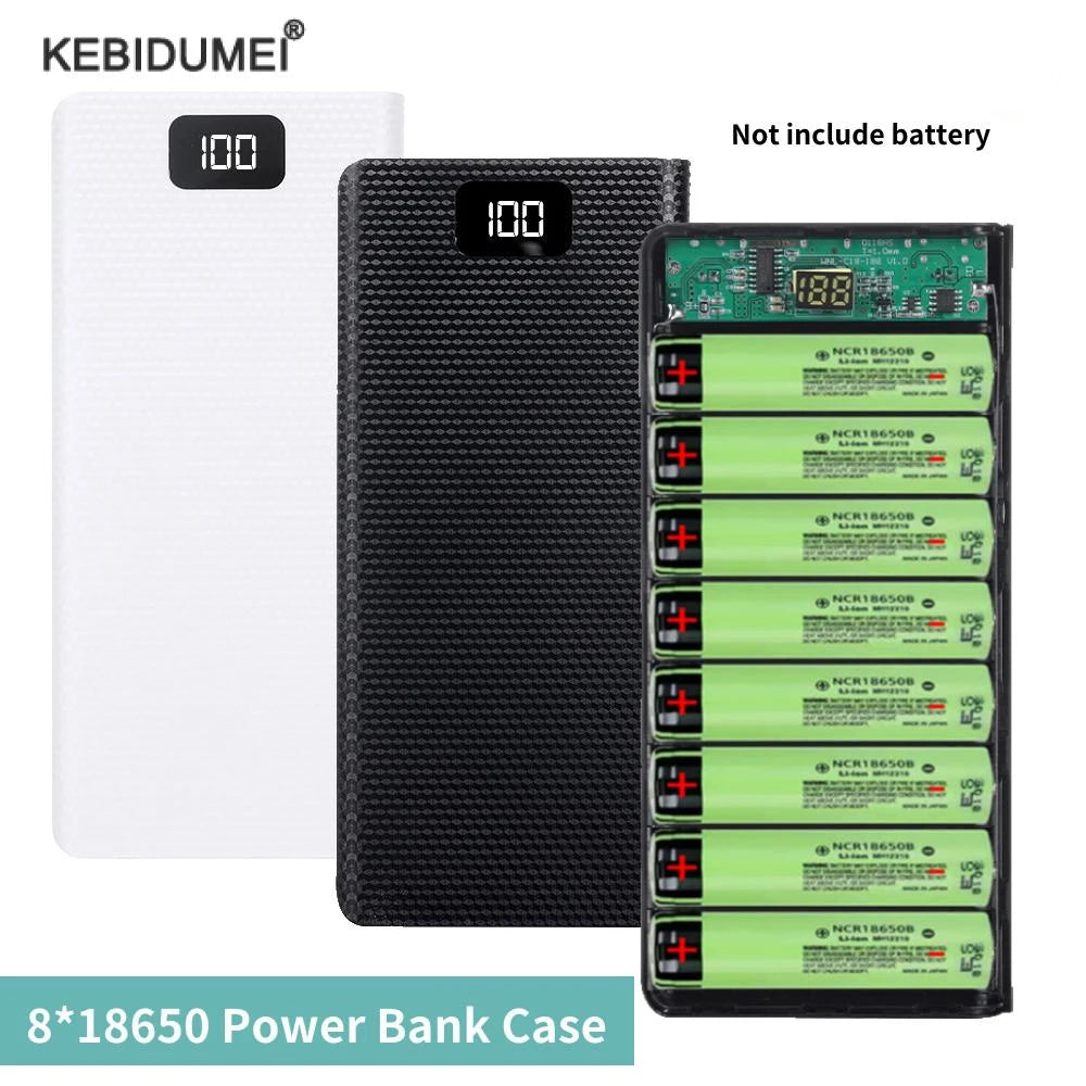 Case Power Bank DIY kebidumei C18 para 8 Baterias 18650 com Display LCD e Lanterna LED