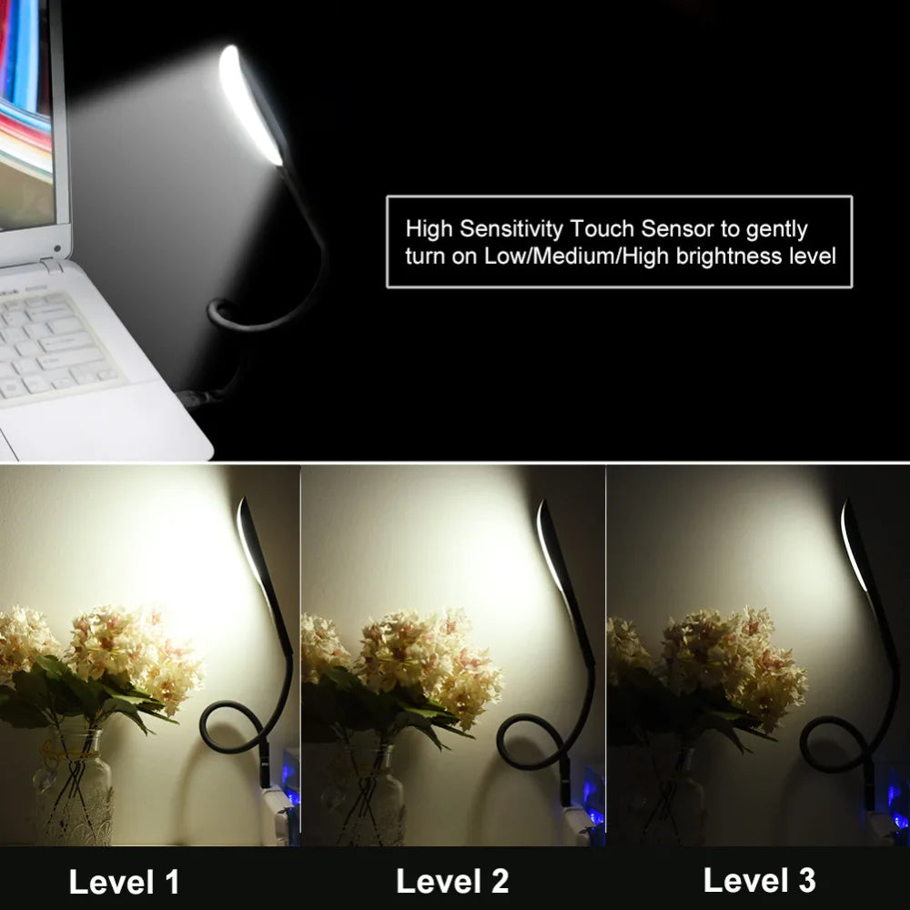 Luminária de Mesa LED USB Flexível POCKETMAN – Mini Lâmpada para Teclado de Notebook, Sensor Touch Dimerizável e Haste Ajustável para Power Bank e PC