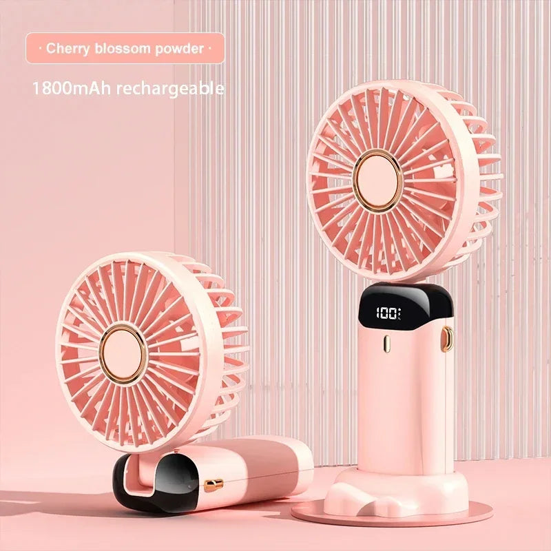 Mini Ventilador Portátil de Mão e Pescoço OIMG N15 Dobrável com Display LED e Suporte para Celular