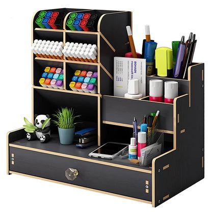 Organizador de Mesa em Madeira Modular DIY com Porta-Canetas e Gaveta Integrada