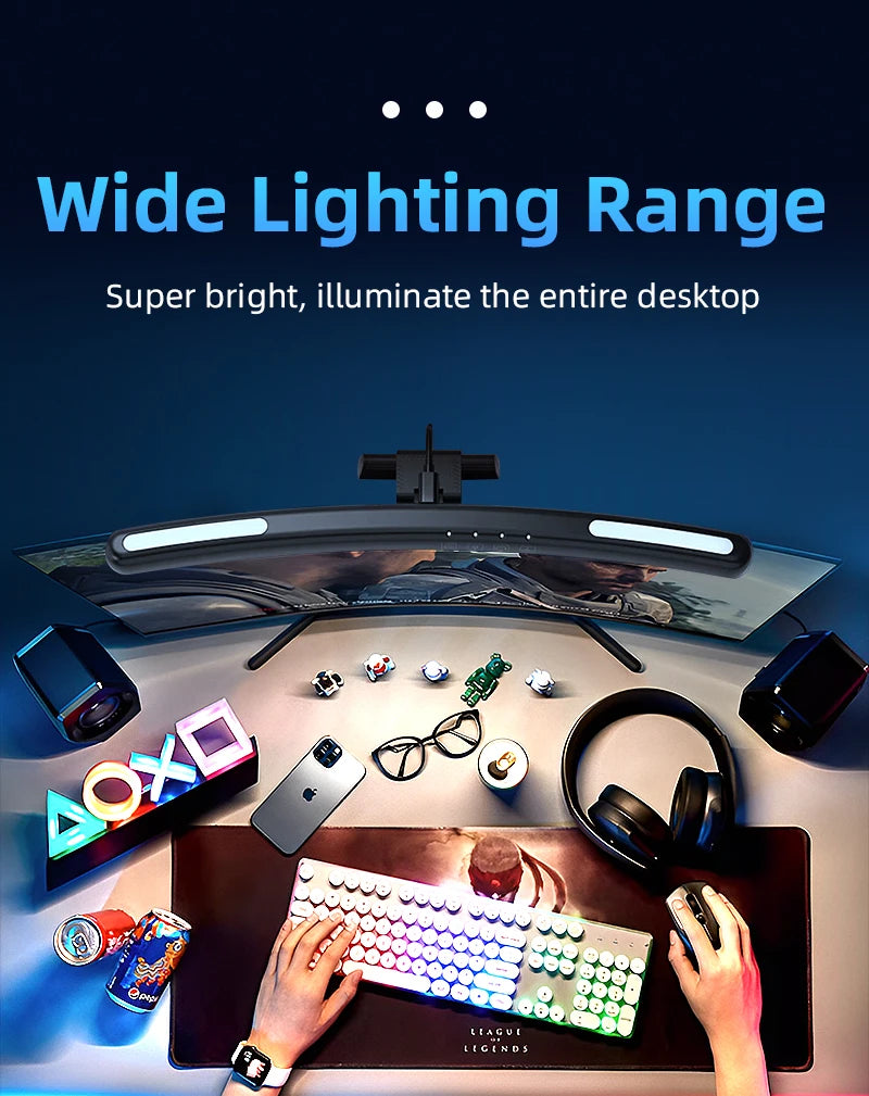 Luminária de Monitor Light Bar com Controle Remoto – Barra de Luz LED Anti-Luz Azul e Iluminação Direcional