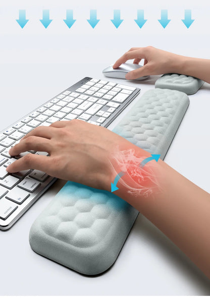 Apoio de pulso para teclado e mouse em espuma viscoelástica, suporte ergonômico para as mãos, ideal para notebooks e laptops.