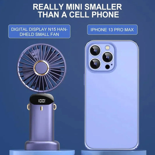 Mini Ventilador Portátil de Mão e Pescoço OIMG N15 Dobrável com Display LED e Suporte para Celular