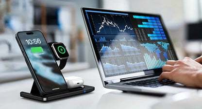 Carregador Sem Fio 3 em 1 Dobrável por Indução – Estação de Carga Rápida 15W para iPhone, Apple Watch e AirPods