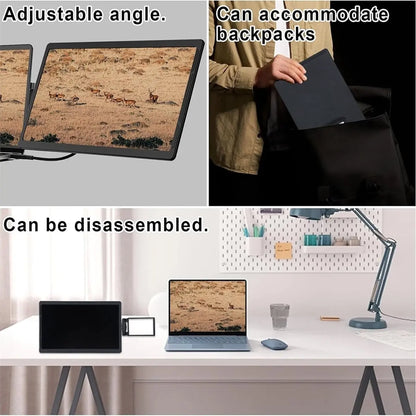 Extensor de Tela Portátil Punctual 13.3" – Segundo Monitor Externo para Notebook, Rotação Avançada de 270°, Espelhamento de Sinal e Conexão Inteligente Plug & Play