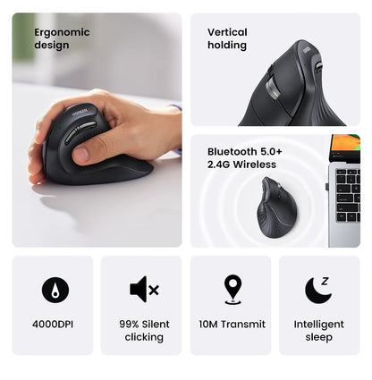UGREEN — Mouse Vertical Ergonômico Sem Fio 4000 DPI