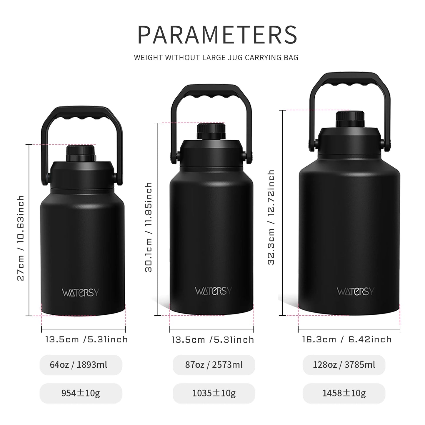 Garrafa Térmica Industrial Watersy em Inox 304 com Isolamento Multicamadas e Bolsa Tática (1.8L / 2.5L / 3.7L)