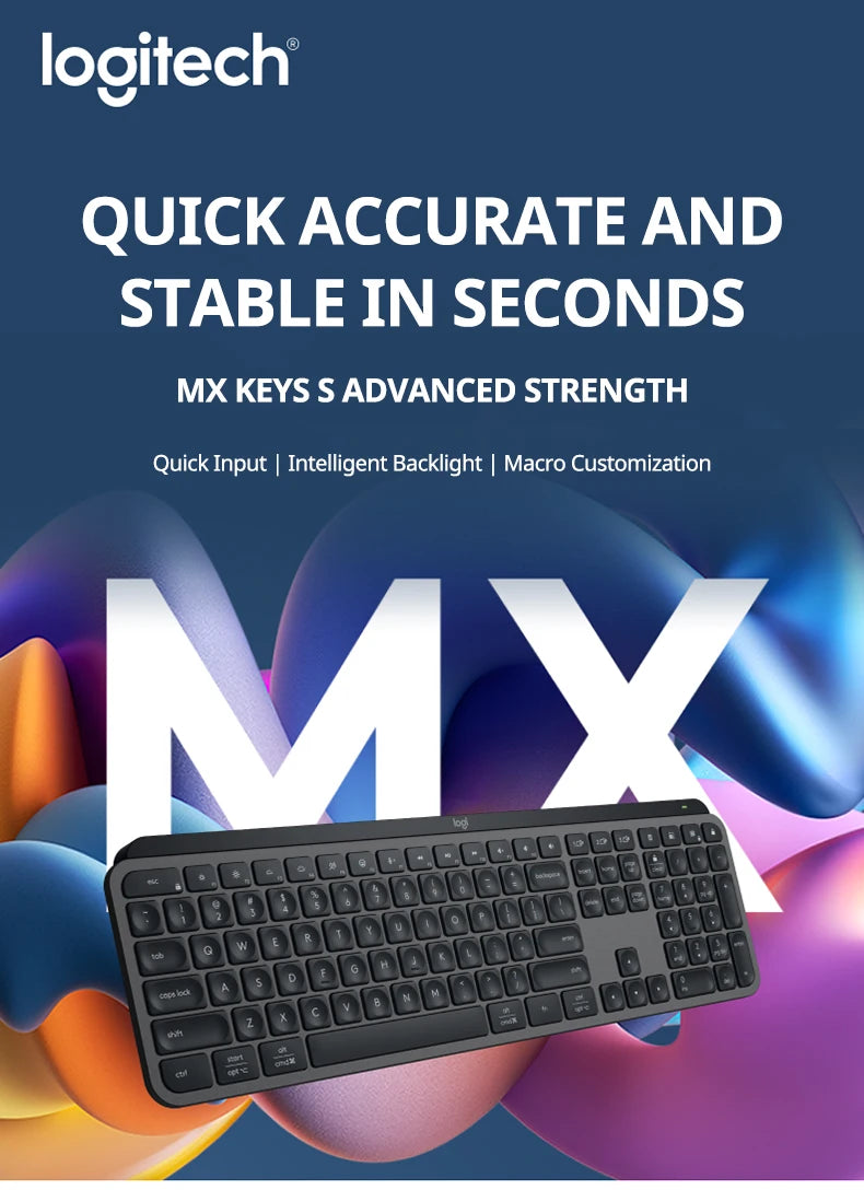 Teclado Sem Fio Logitech MX Keys S Bluetooth com Retroiluminação e Logi Bolt