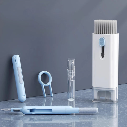 Kit de Limpeza Eletrônica 7 em 1 – Escova de Teclado, Extrator de Teclas e Caneta Higienizadora para Fones e Telas