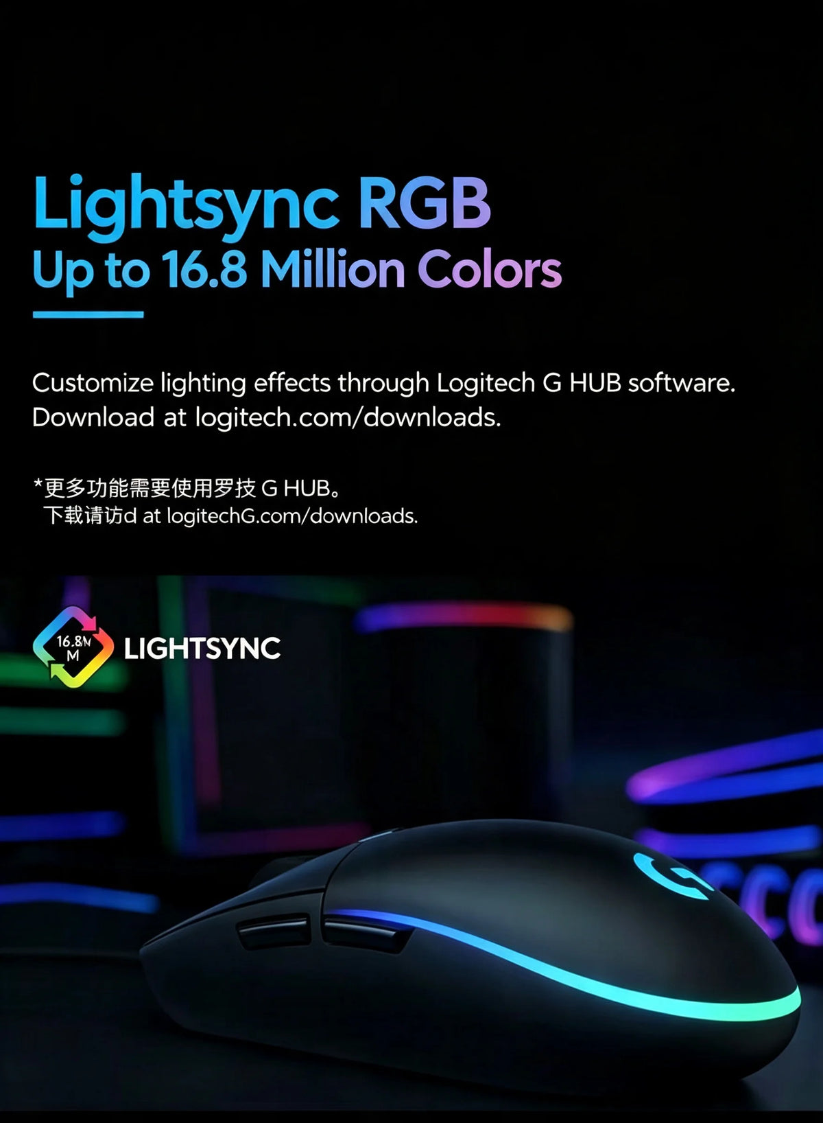 Mouse Gamer Logitech G102 USB com 8000 DPI, 6 Botões Programáveis e RGB