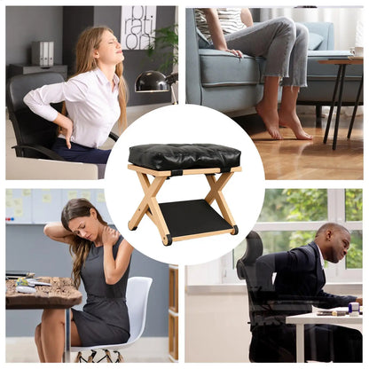 Apoio de Pés Ergonômico de Dupla Camada em Madeira com Topo Estofado e Rampa Antiderrapante