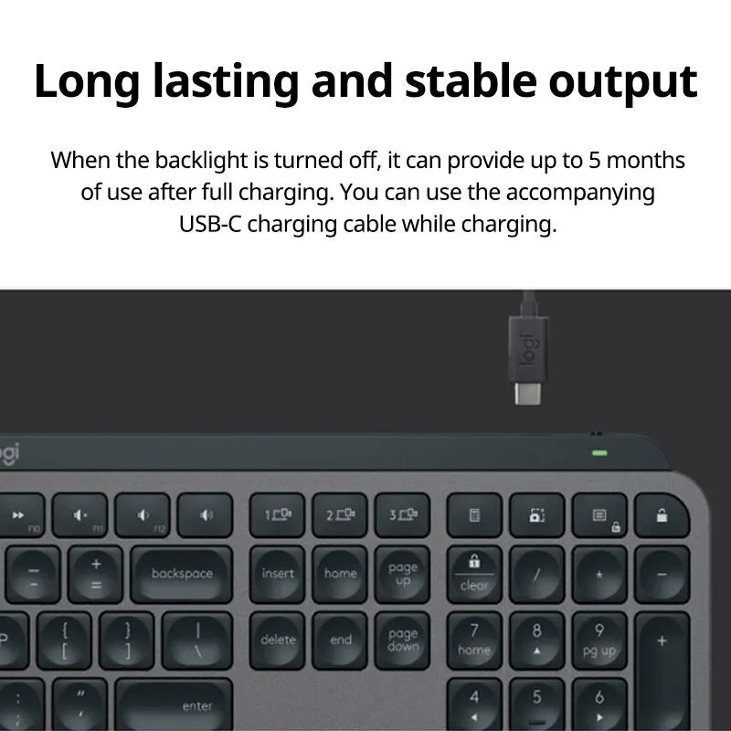 Teclado Sem Fio Logitech MX Keys S Bluetooth com Retroiluminação e Logi Bolt