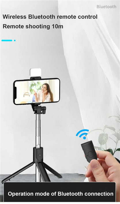 AILEHKUO R1 — Bastão de Selfie com Tripé, Bluetooth e Luz LED