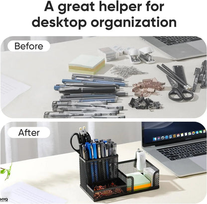 Organizador de Mesa de Metal Aramado Preto – Organizador Multifuncional com 3 Compartimentos