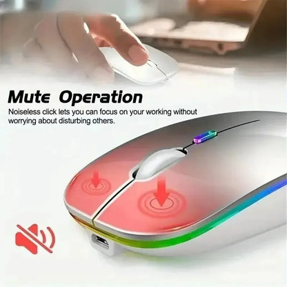 Mouse Sem Fio Recarregável Dual Mode (Bluetooth 5.2 + 2.4GHz) – Clique Silencioso e LED