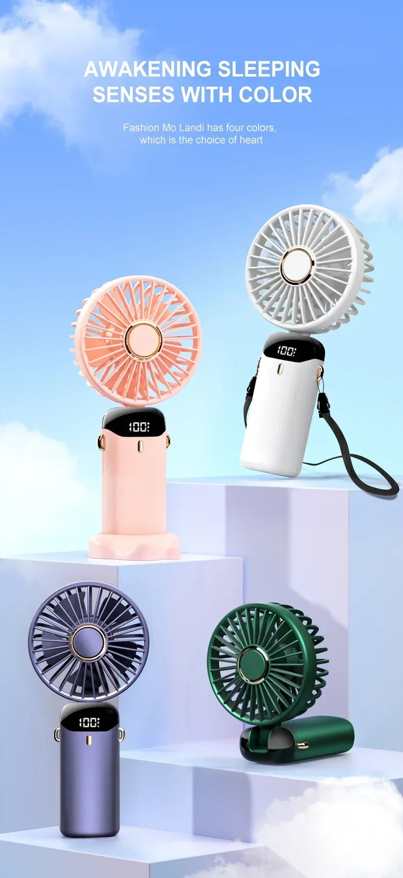 Mini Ventilador Portátil de Mão e Pescoço OIMG N15 Dobrável com Display LED e Suporte para Celular