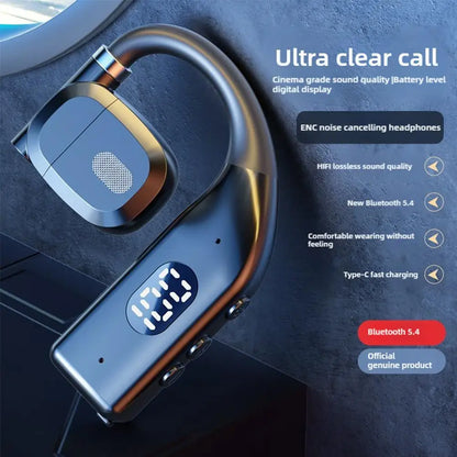 Fone de Ouvido Bluetooth 5.4 com Gancho Espetacular – Headset Esportivo e Empresarial de Alta Fidelidade