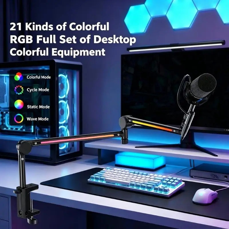Braço Articulado para Microfone Q6PA em Alumínio com Rotação 360° e RGB