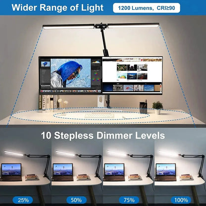 Luminária de Mesa LED DBF com Haste Flexível Gooseneck, CRI 90 e Controle Térmico/Luminoso (Single/Double Head)