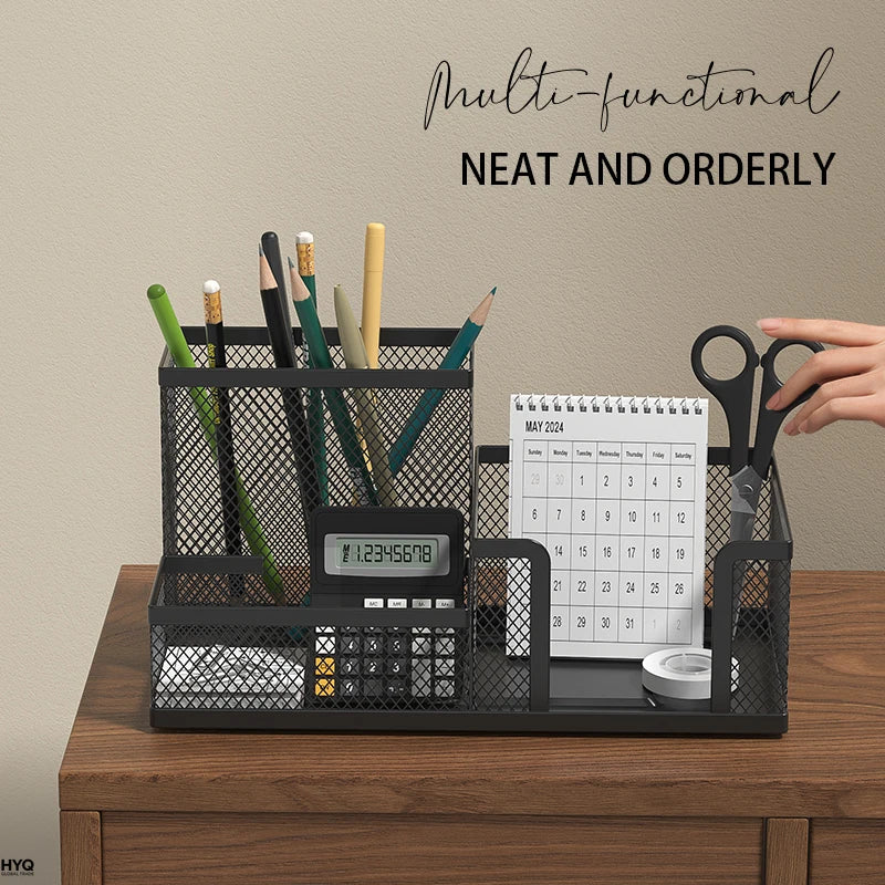 Organizador de Mesa de Metal Aramado Preto – Organizador Multifuncional com 3 Compartimentos