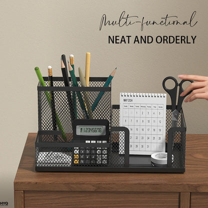 Organizador de Mesa de Metal Aramado Preto – Organizador Multifuncional com 3 Compartimentos