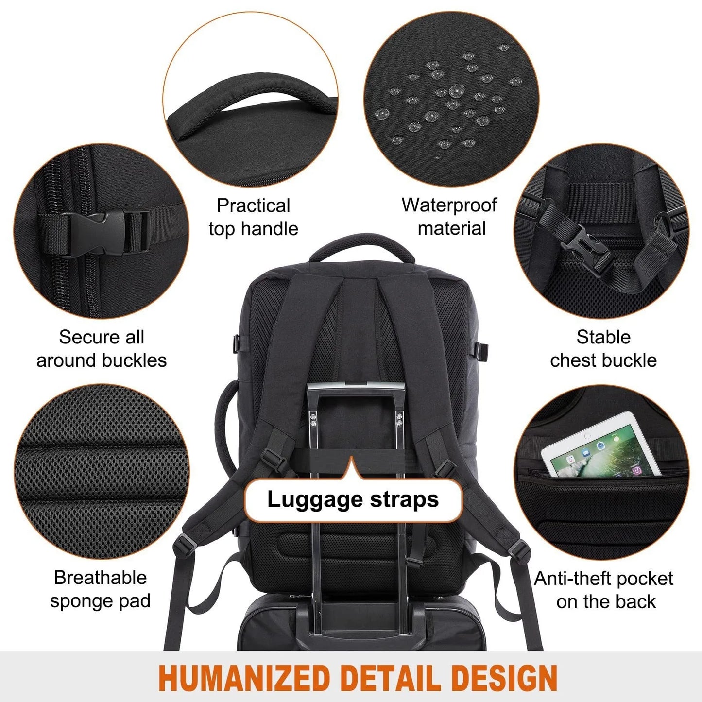 Mochila de Viagem Expansível Tipo Mala MOZHI (Acompanha 4 Organizadores)