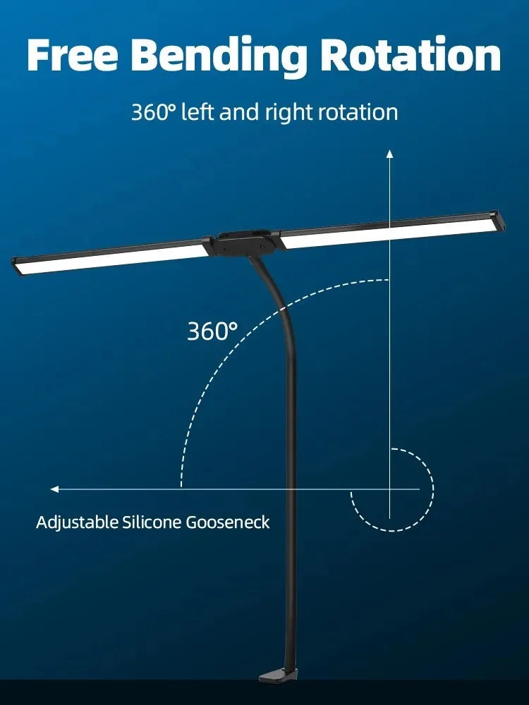 Luminária de Mesa LED DBF com Haste Flexível Gooseneck, CRI 90 e Controle Térmico/Luminoso (Single/Double Head)