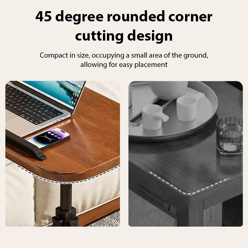 Mesa Lateral de Apoio com Ajuste de Altura e Rodinhas para Sofa e Cama