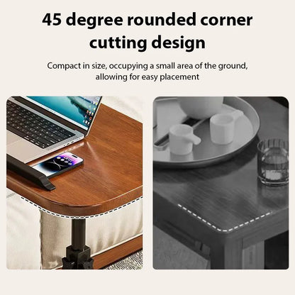 Mesa Lateral de Apoio com Ajuste de Altura e Rodinhas para Sofa e Cama