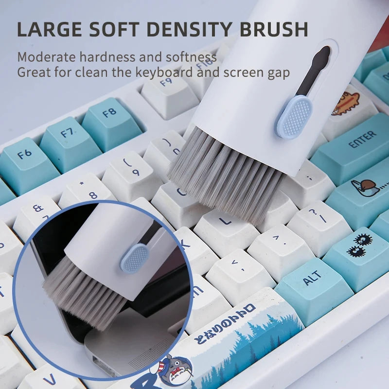 Kit de Limpeza Eletrônica 7 em 1 – Escova Multifuncional e Extrator de Teclas para Teclado, Notebook e Fones