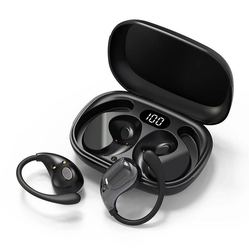 Fone TWS Bluetooth 5.4 Ear Hook — HiFi com ANC e Display LED