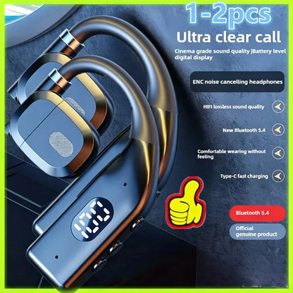 Fone de Ouvido Bluetooth 5.4 com Gancho Espetacular – Headset Esportivo e Empresarial de Alta Fidelidade
