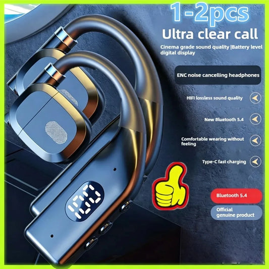 Fone de Ouvido Sem Fio Bluetooth 5.4 com Gancho Auricular – Headset Esportivo e Corporativo Hi-Fi Estéreo com Redução de Ruído