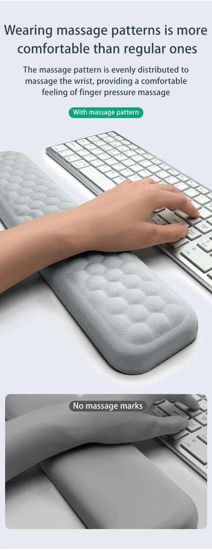 Apoio de pulso para teclado e mouse em espuma viscoelástica, suporte ergonômico para as mãos, ideal para notebooks e laptops.