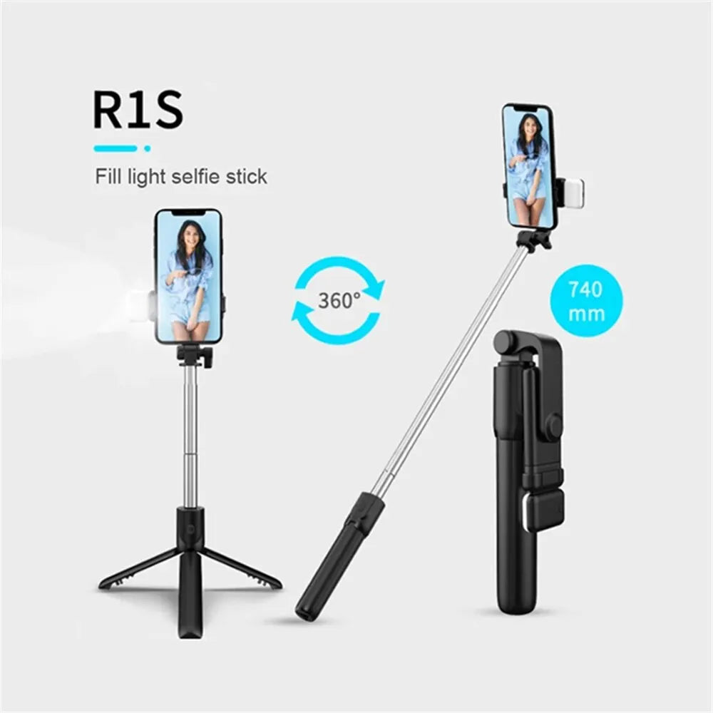 AILEHKUO R1 — Bastão de Selfie com Tripé, Bluetooth e Luz LED