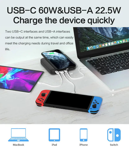 Power Bank EASYLONGER GP12 24000mAh DC 24V / USB-C PD 60W e Carregamento Sem Fio