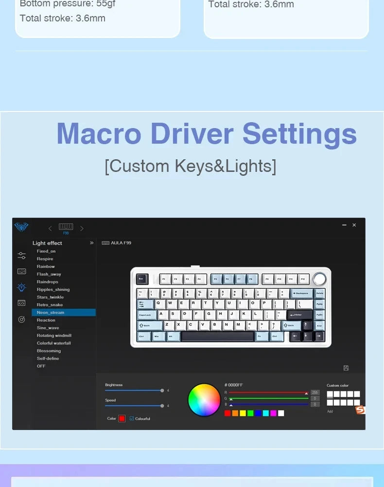 Teclado Mecânico Gamer AULA F75 75% RGB Hot-Swap Bluetooth 2.4G USB