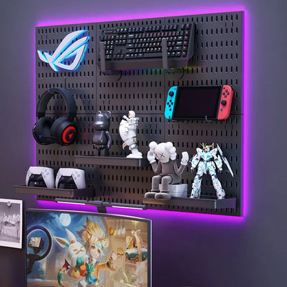 Painel Pegboard Gamer Organizador de Parede – Kit Completo com Suportes, Prateleiras e Ganchos para Setup